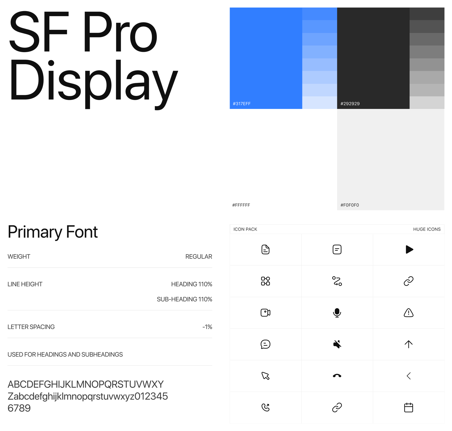 Hobbes brand sheet: the primary font’s weight, line height and letter spacing beside an icon pack