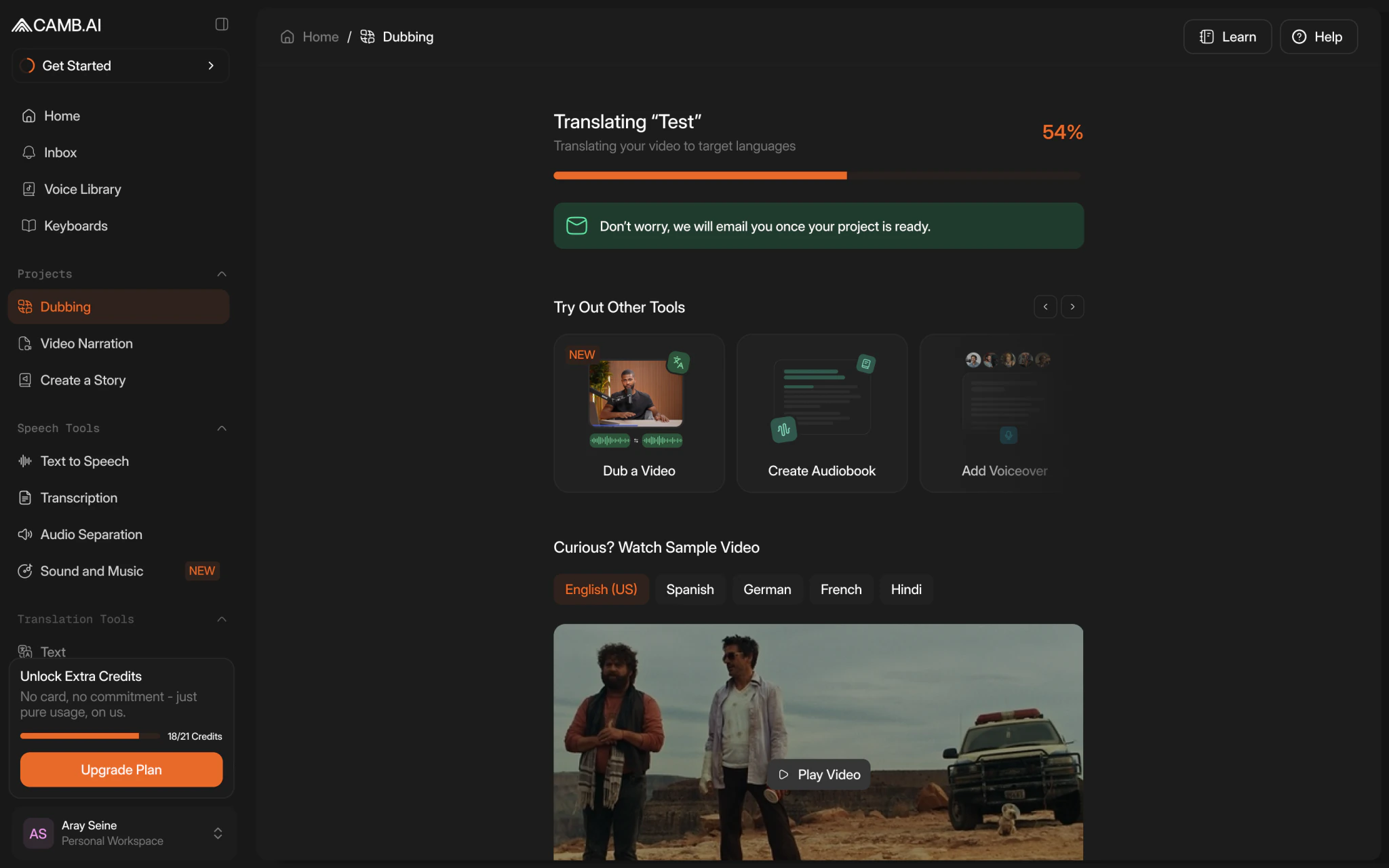 Camb AI product screen