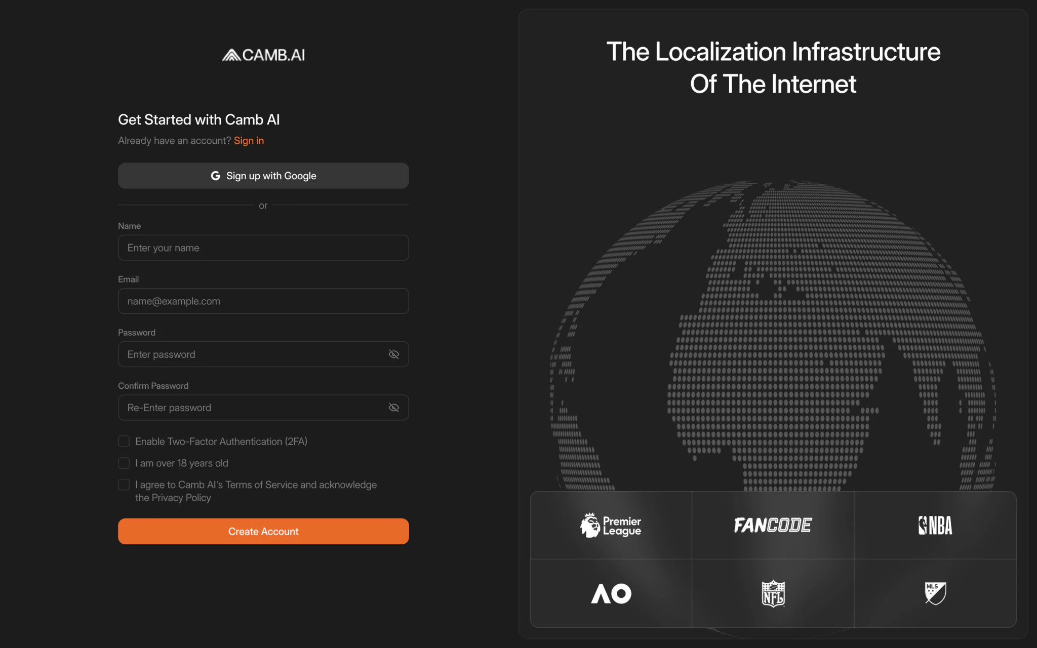 Camb AI product screen