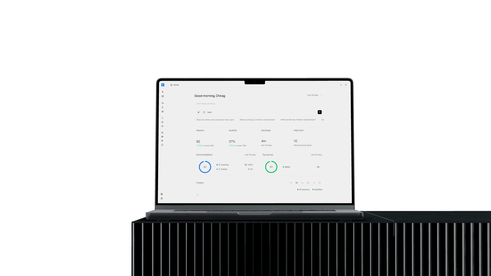 The Hobbes dashboard open on a laptop