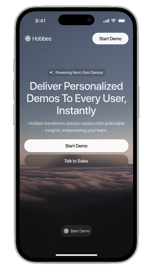 Hobbes mobile demo hero screen