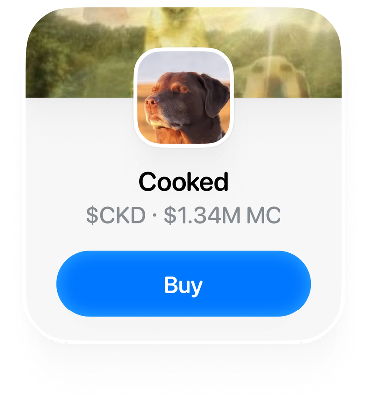 Cooked token card — $CKD, $1.34M market cap, with a Buy button