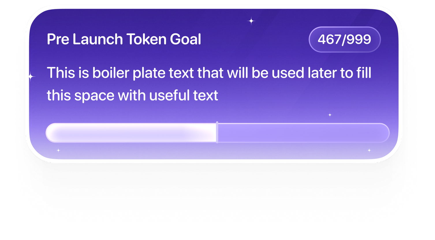Pre Launch Token Goal card showing 467 of 999 with a progress bar
