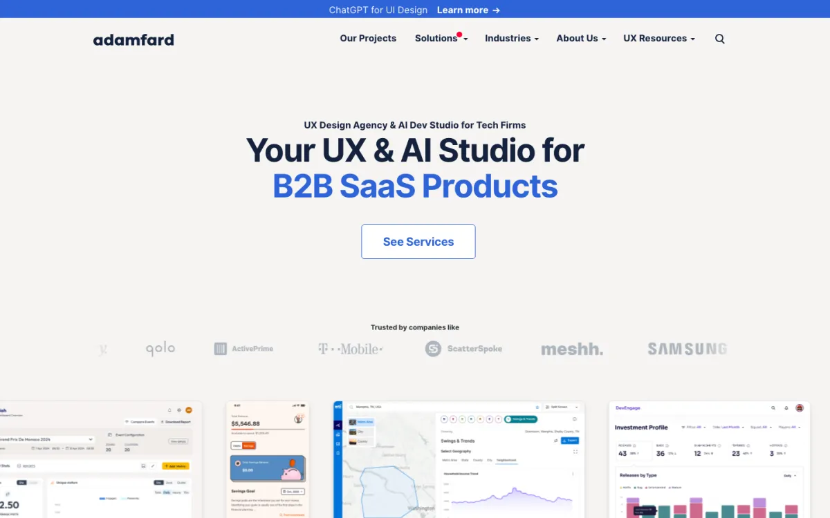 Adam Fard UX Studio homepage