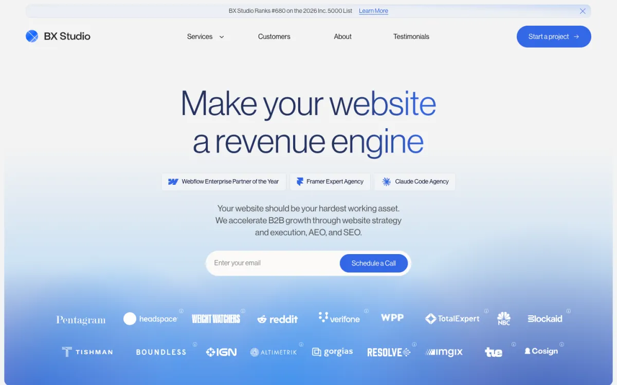 BX Studio homepage