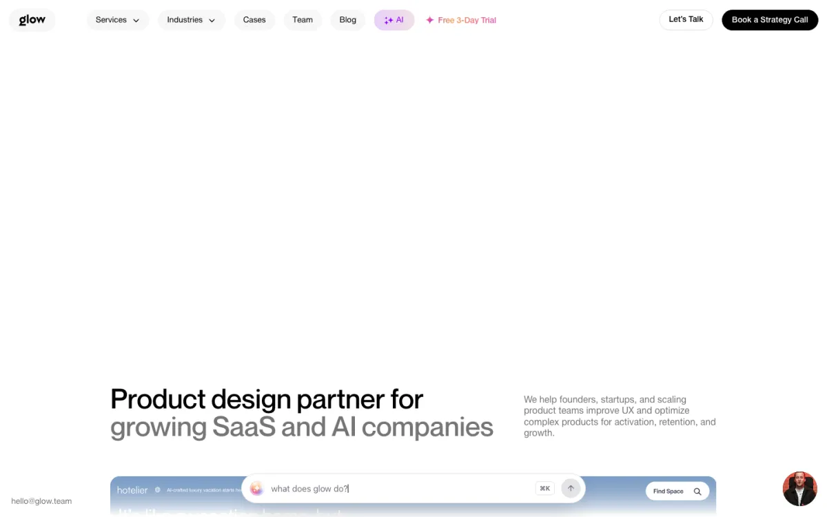 Glow Design Agency homepage