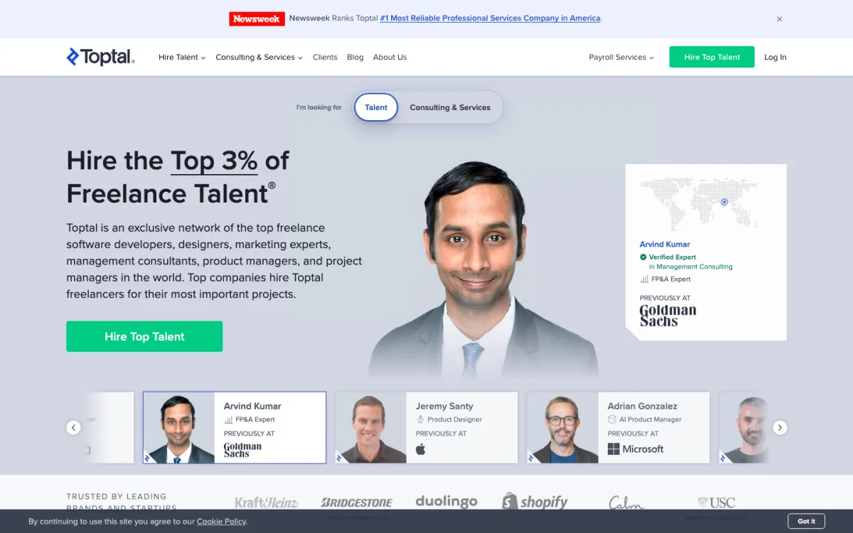 Toptal homepage