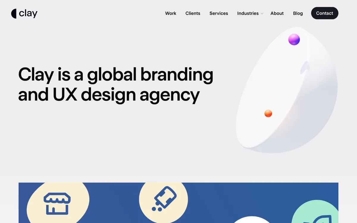 Clay Global homepage hero reading "Clay is a global branding and UX design agency"