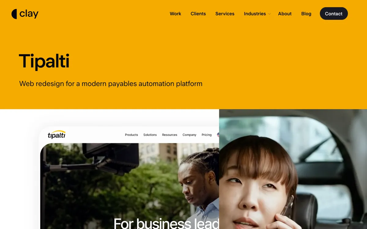 Clay's Tipalti case study page: web redesign for a modern payables automation platform