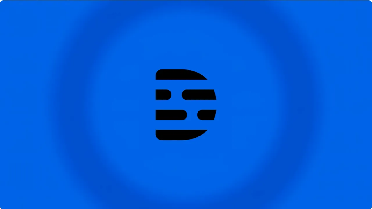 Descript logo mark designed by Ramotion, a black stylised D on a bright blue background