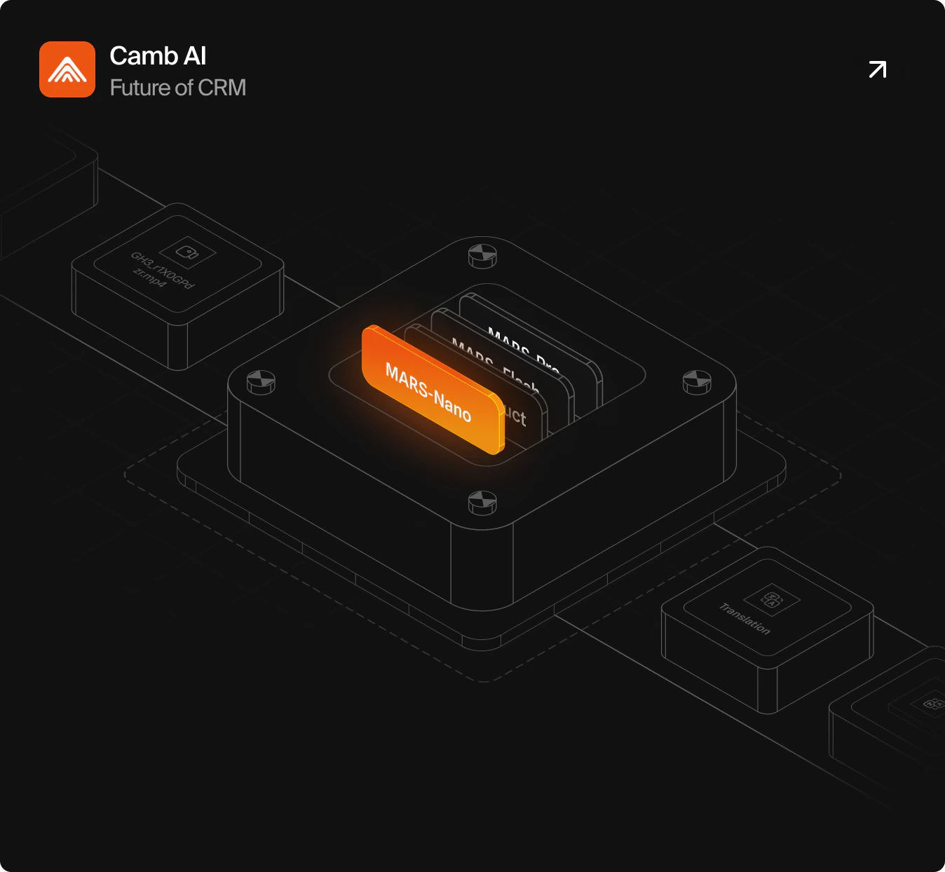 Bricx case study card for CAMB.AI with an isometric illustration of its MARS speech models
